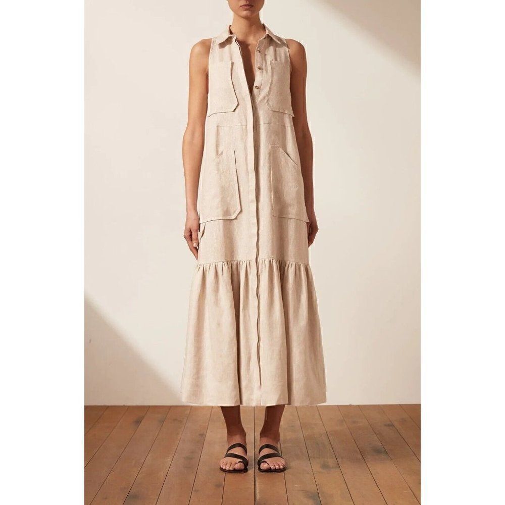 NWT SHONA JOY Sz US 2 AUS 6 LUNA SLEEVELESS MIDI DRESS IN NATURAL